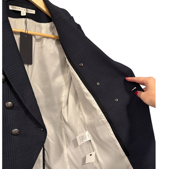 Veronica Beard 0 Plaid Miller Dickey Jacket $795 Double Breasted Blazer Navy - Picture 7 of 11